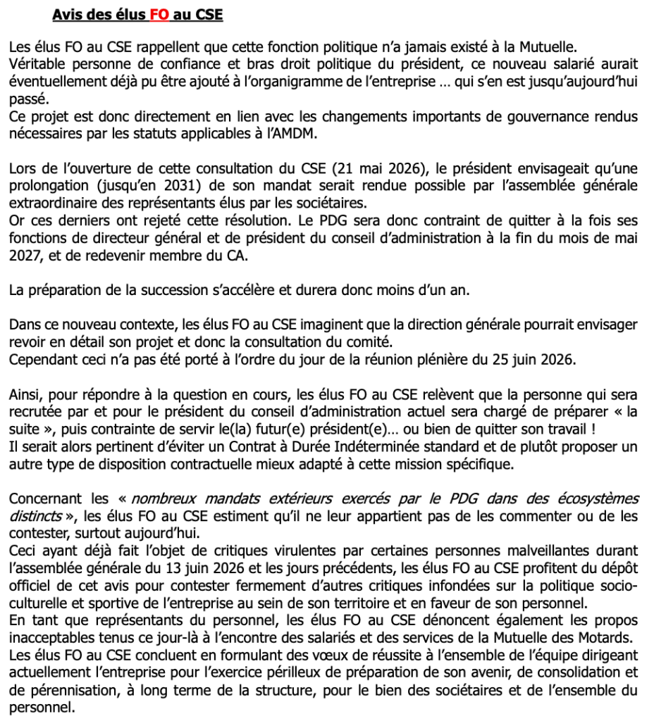AVIS FO sur la création d’une fonction de chef de cabinet du président
